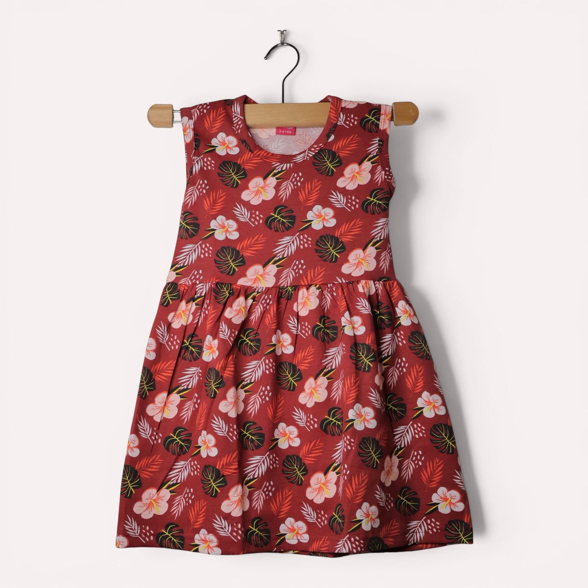 Brick Blossom soft cotton baby frock with tropical floral print