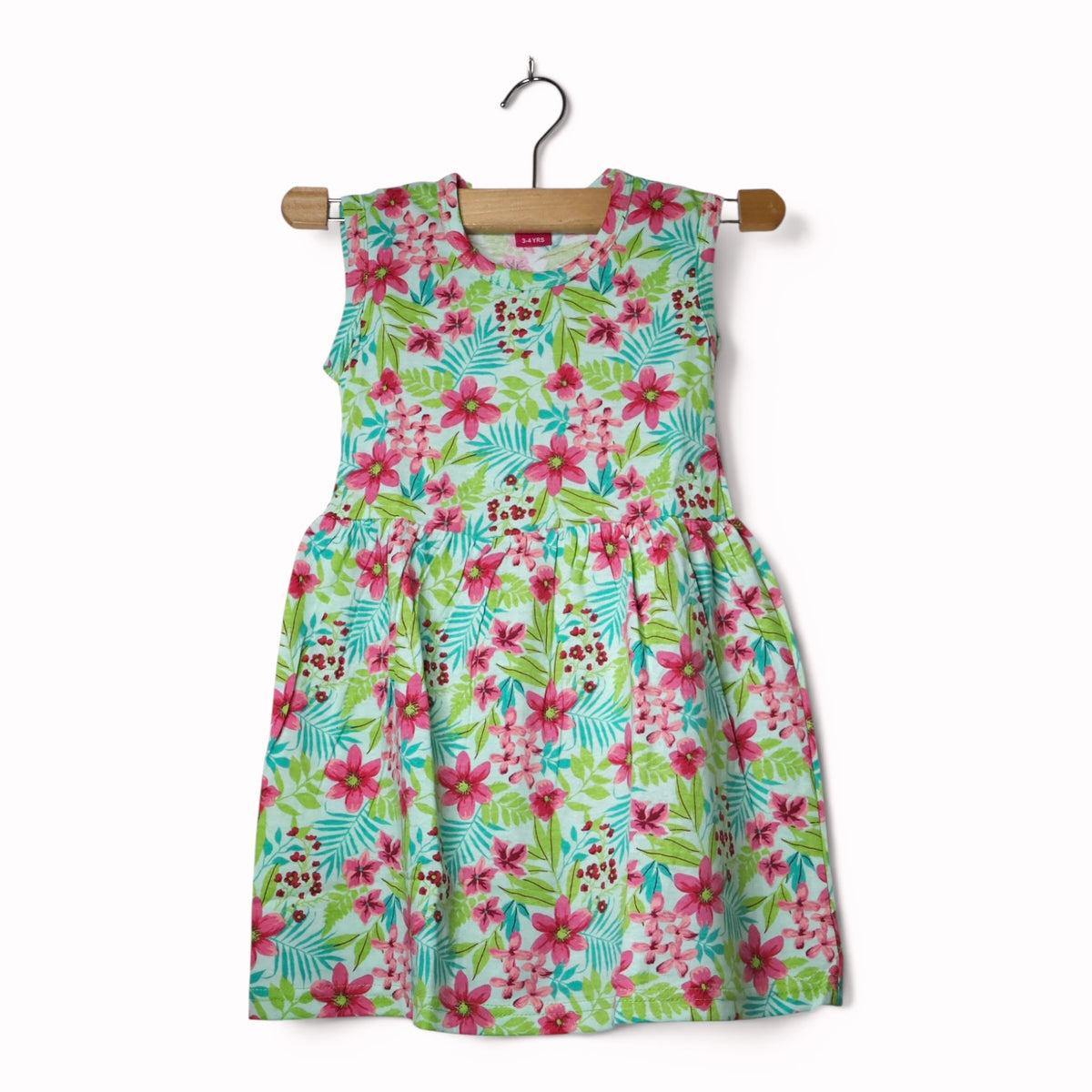 Mint Blossom soft cotton baby frock with vibrant floral print