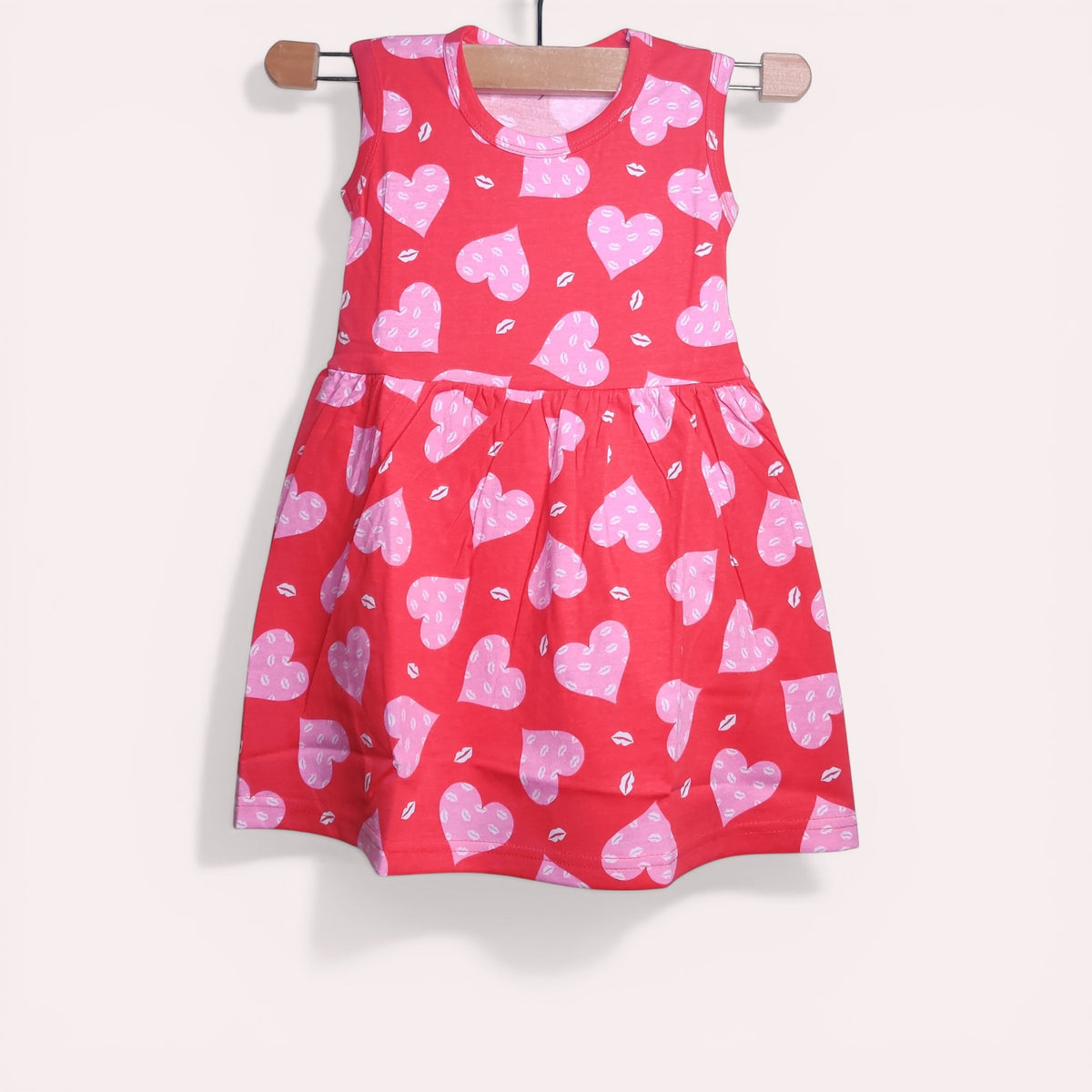 Poppy Red soft cotton baby frock with heart print