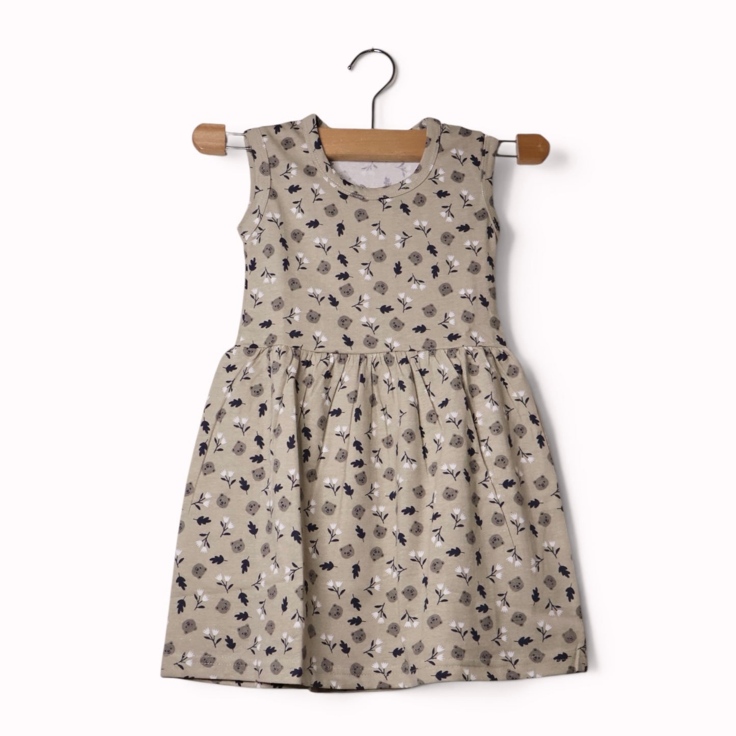 Soft Olive soft cotton baby frock with delicate floral print