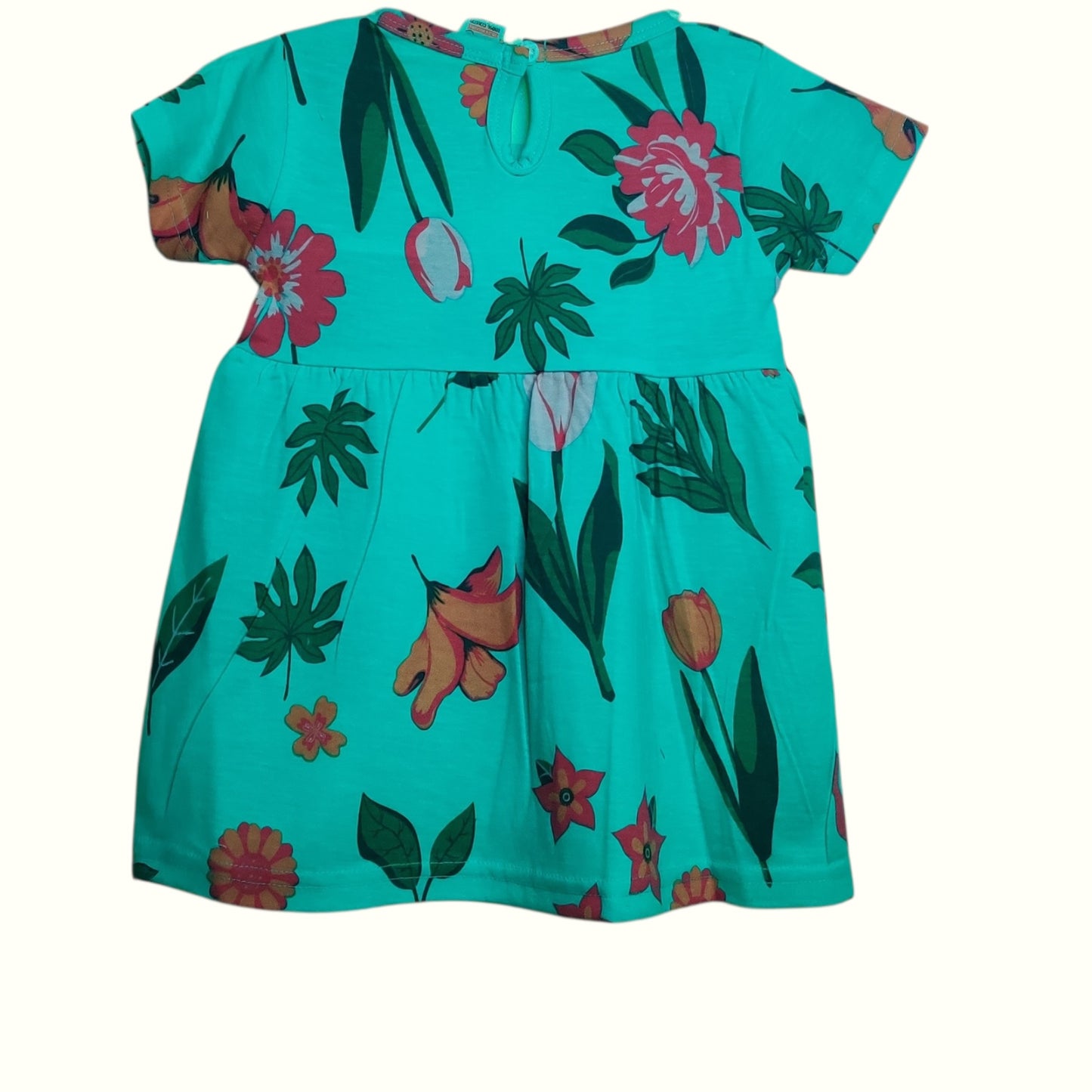 Tropical teal baby frock back view