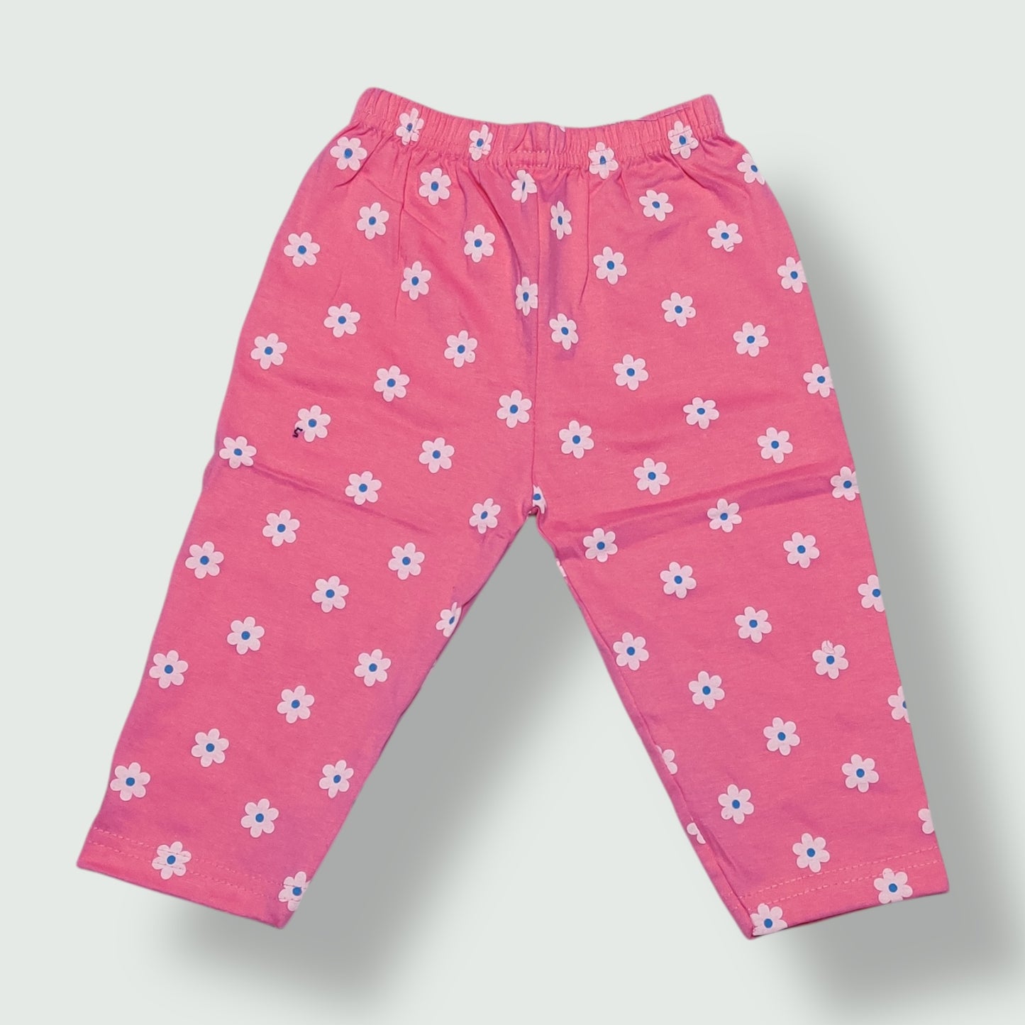 Coral rose cotton baby pant with floral print front view