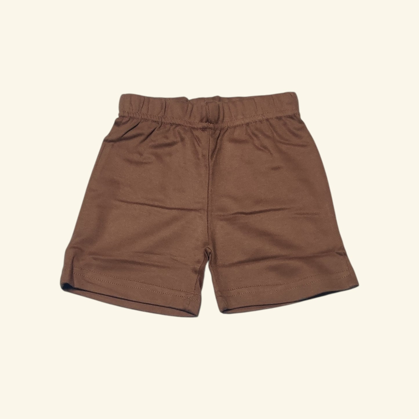 Cocoa brown cotton baby boy shorts front view