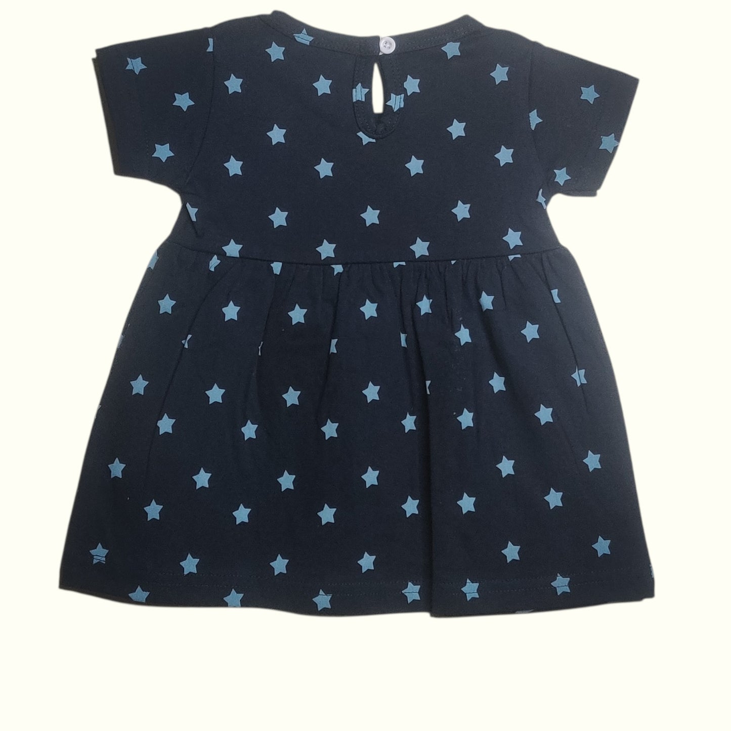 Navy Blue cotton printed baby frock back view