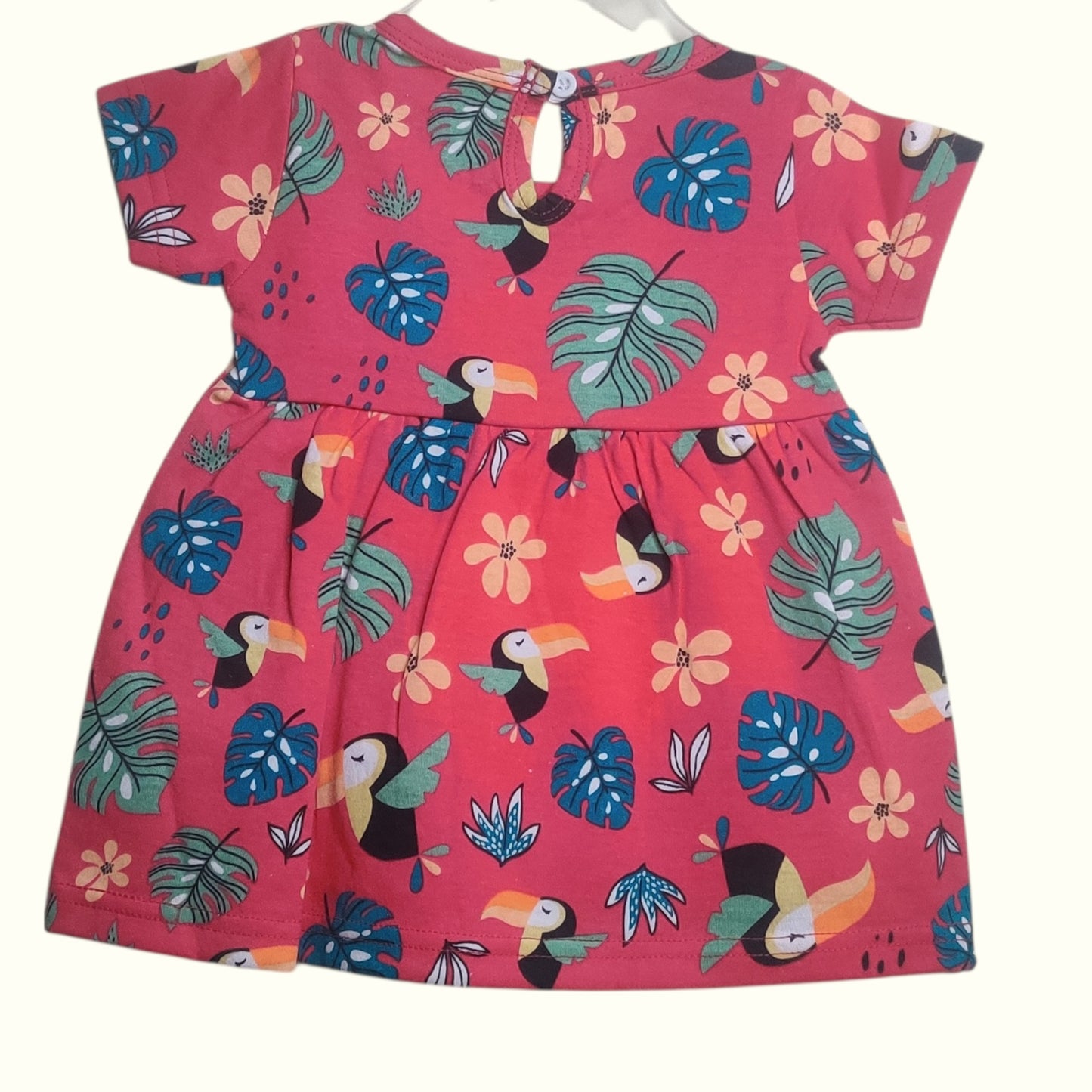 Watermelon red cotton printed baby frock back view