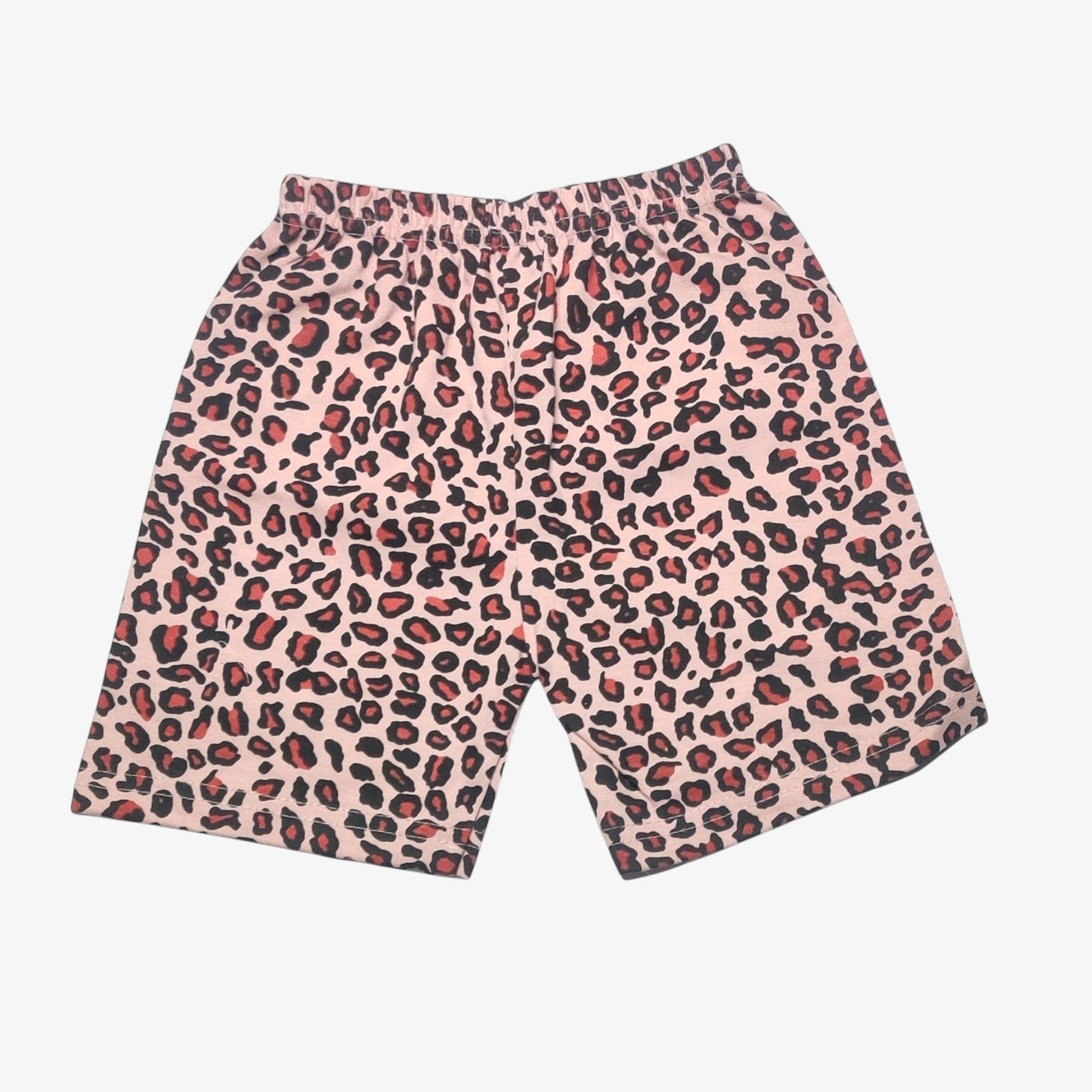 Peach beige baby shorts with all-over animal print