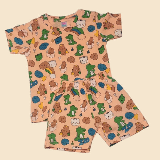 Peach Animal Printed Clothing Set