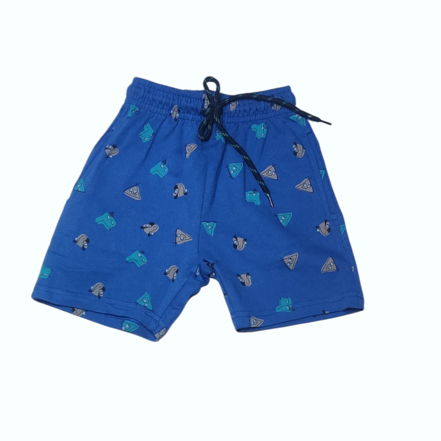 Baby boys’ blue cotton shorts with cartoon print and drawstring