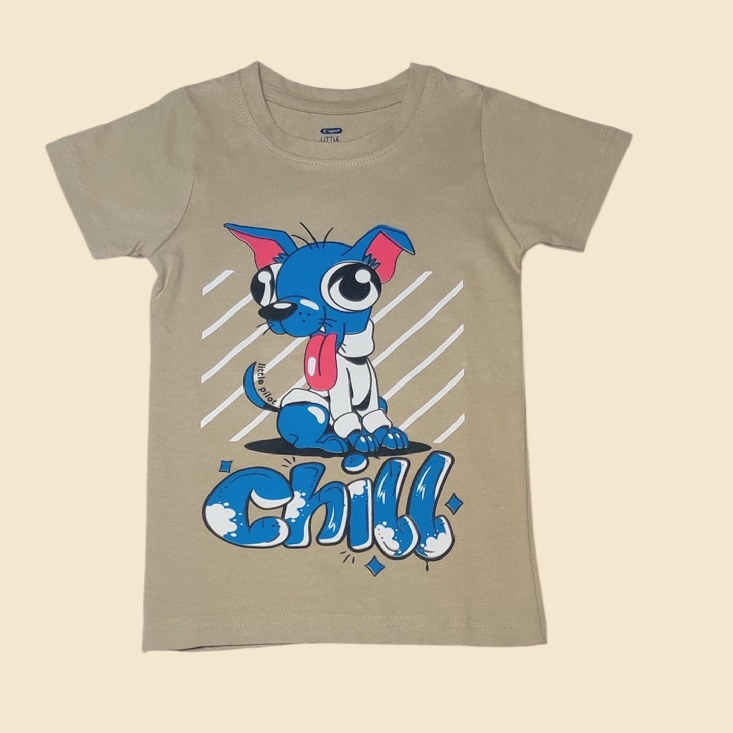 Baby boys’ beige cotton t-shirt with chill dog graphic print