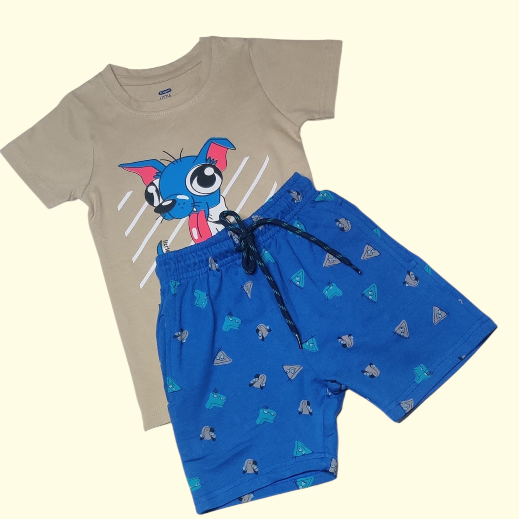 Baby boys’ chill dog print t-shirt with blue printed shorts set