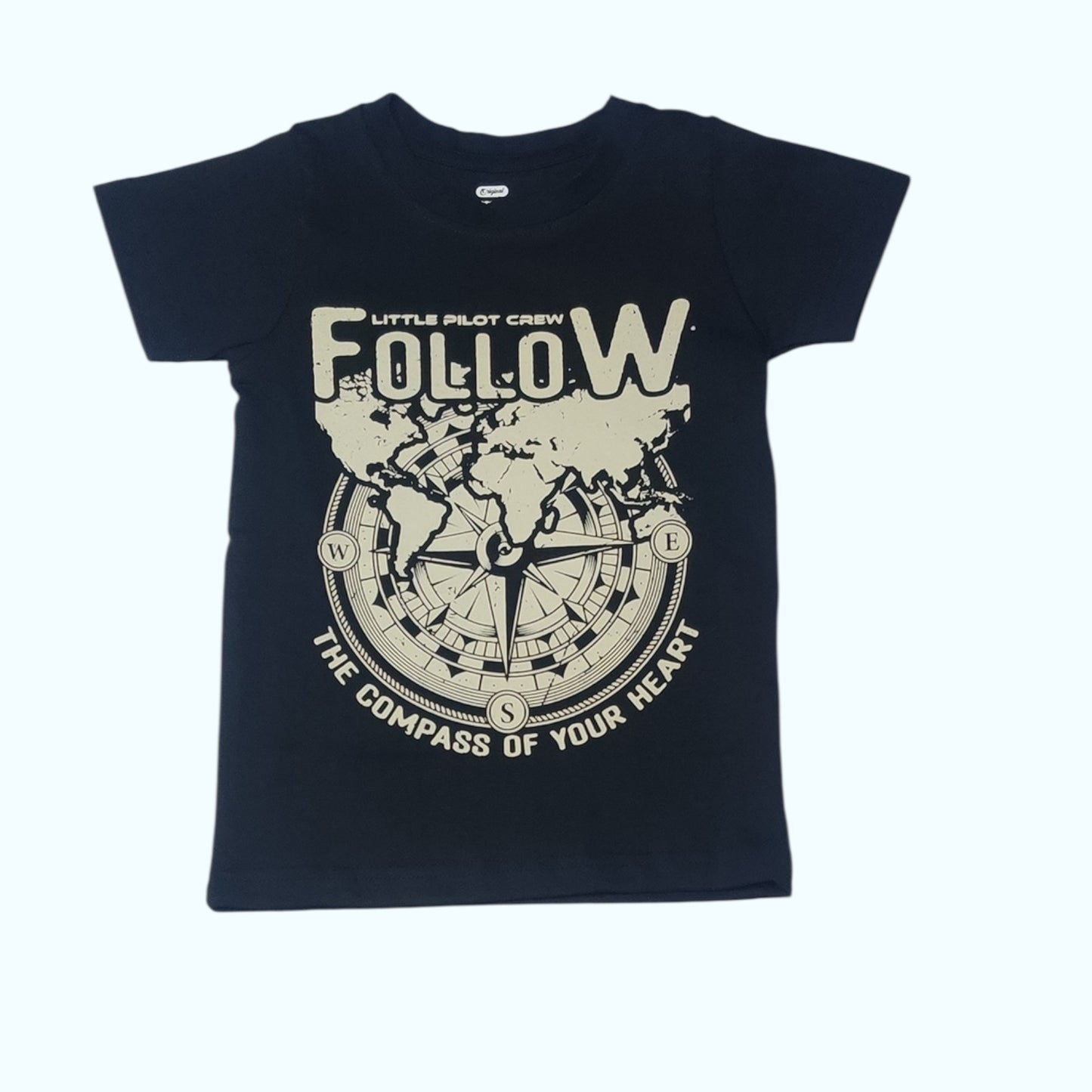 Baby boys’ black follow the compass printed cotton t-shirt