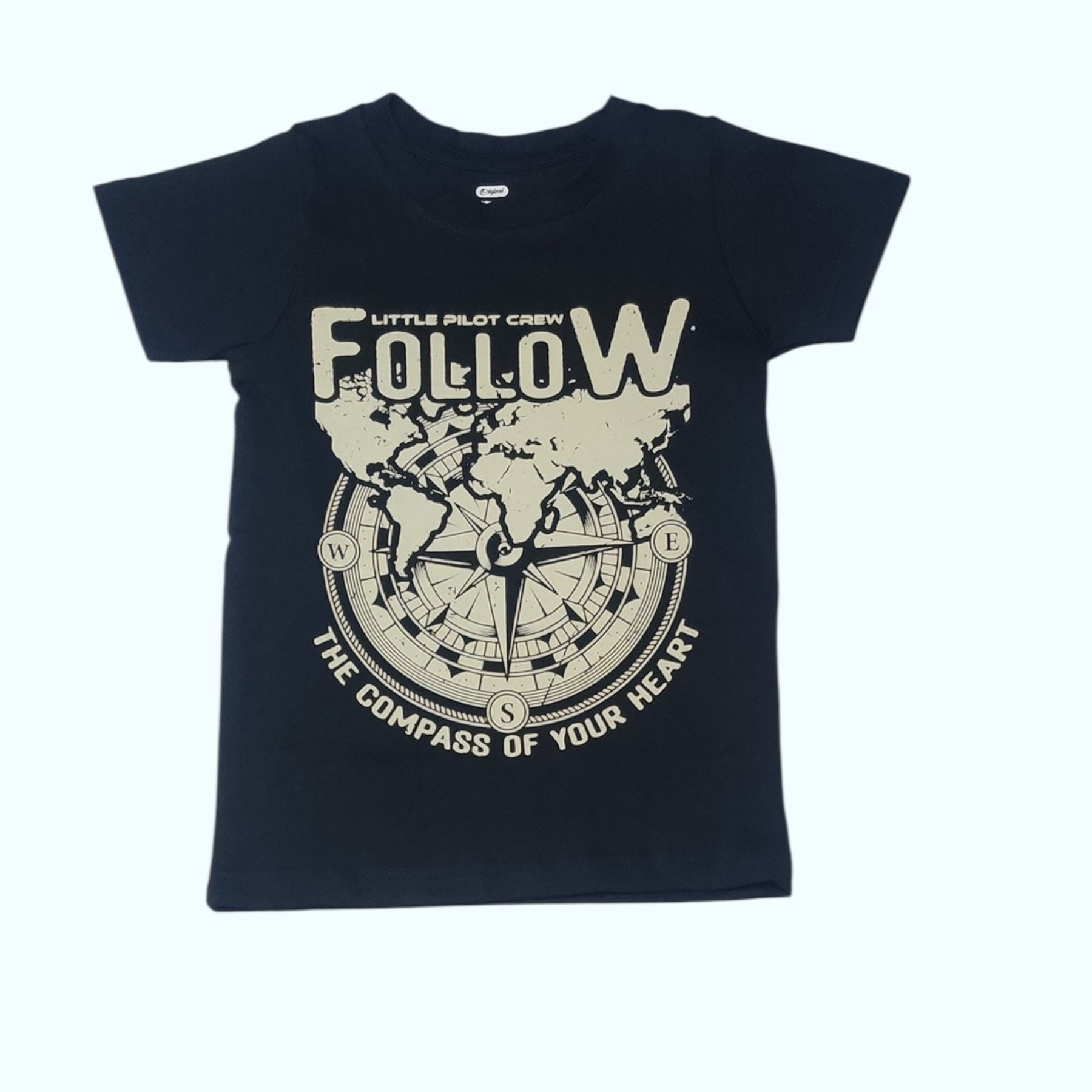Baby boys’ black follow the compass printed cotton t-shirt