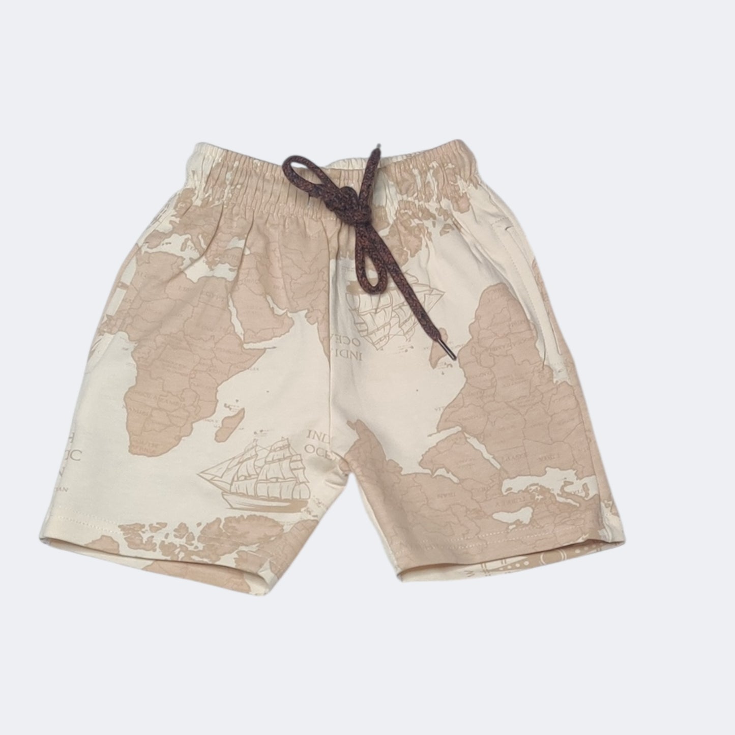 Baby boys’ beige world map print cotton shorts