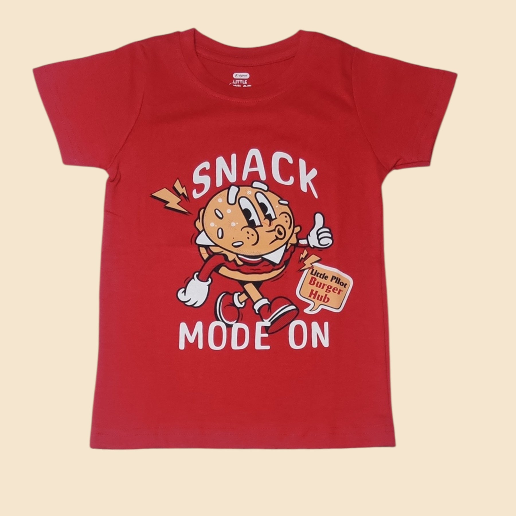 Baby boys’ red snack mode on printed cotton t-shirt