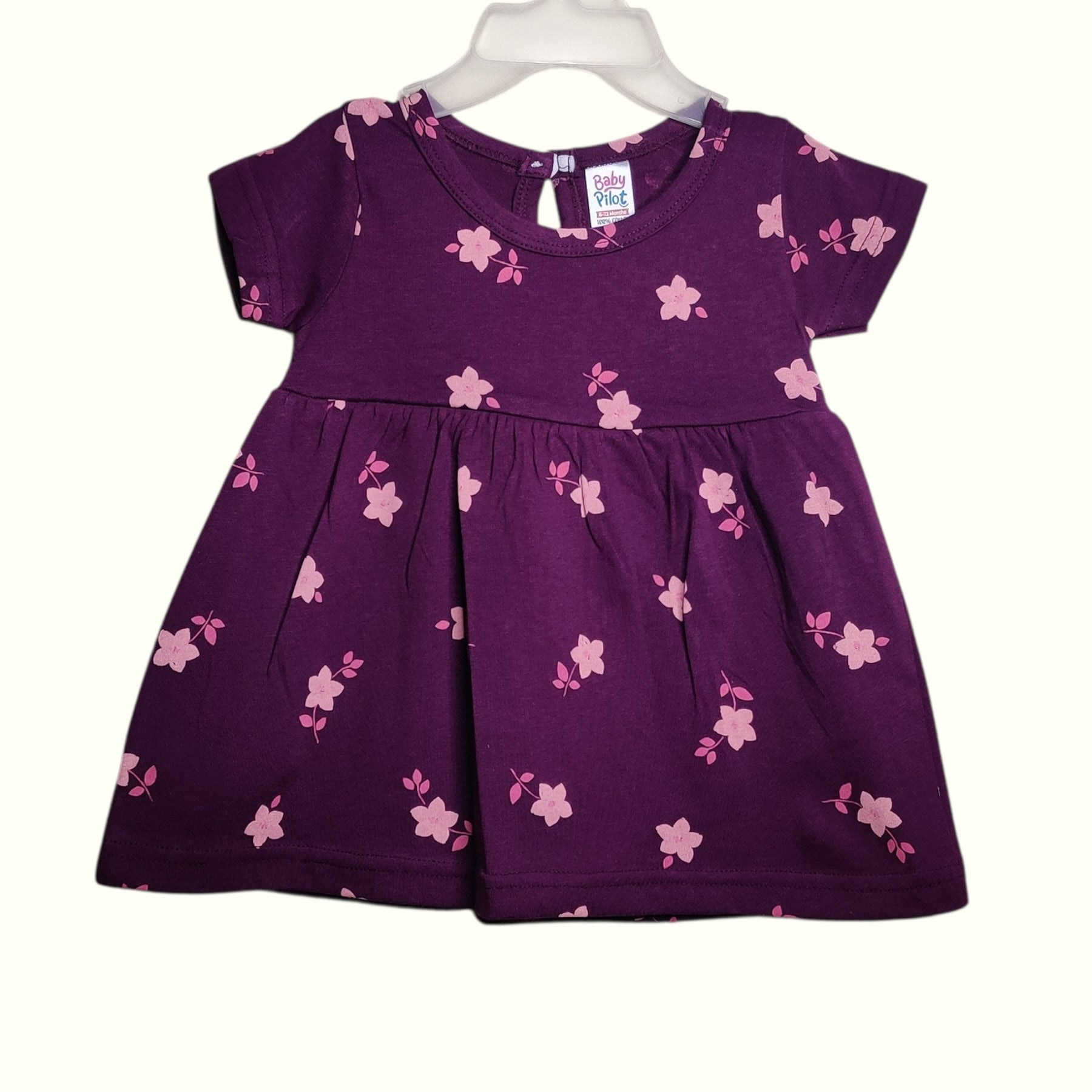 Berry plum baby frock with floral print