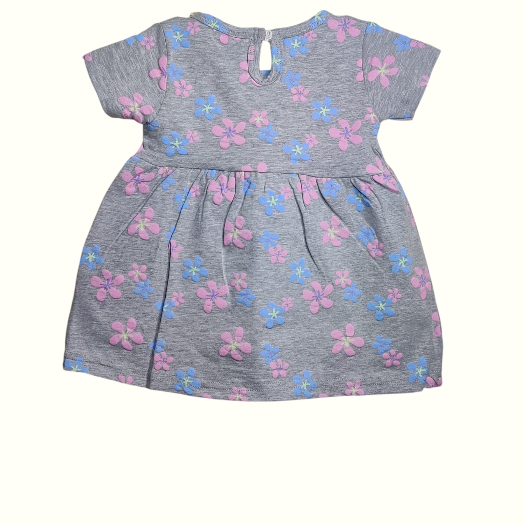 Charcoal grey floral printed baby frock back view