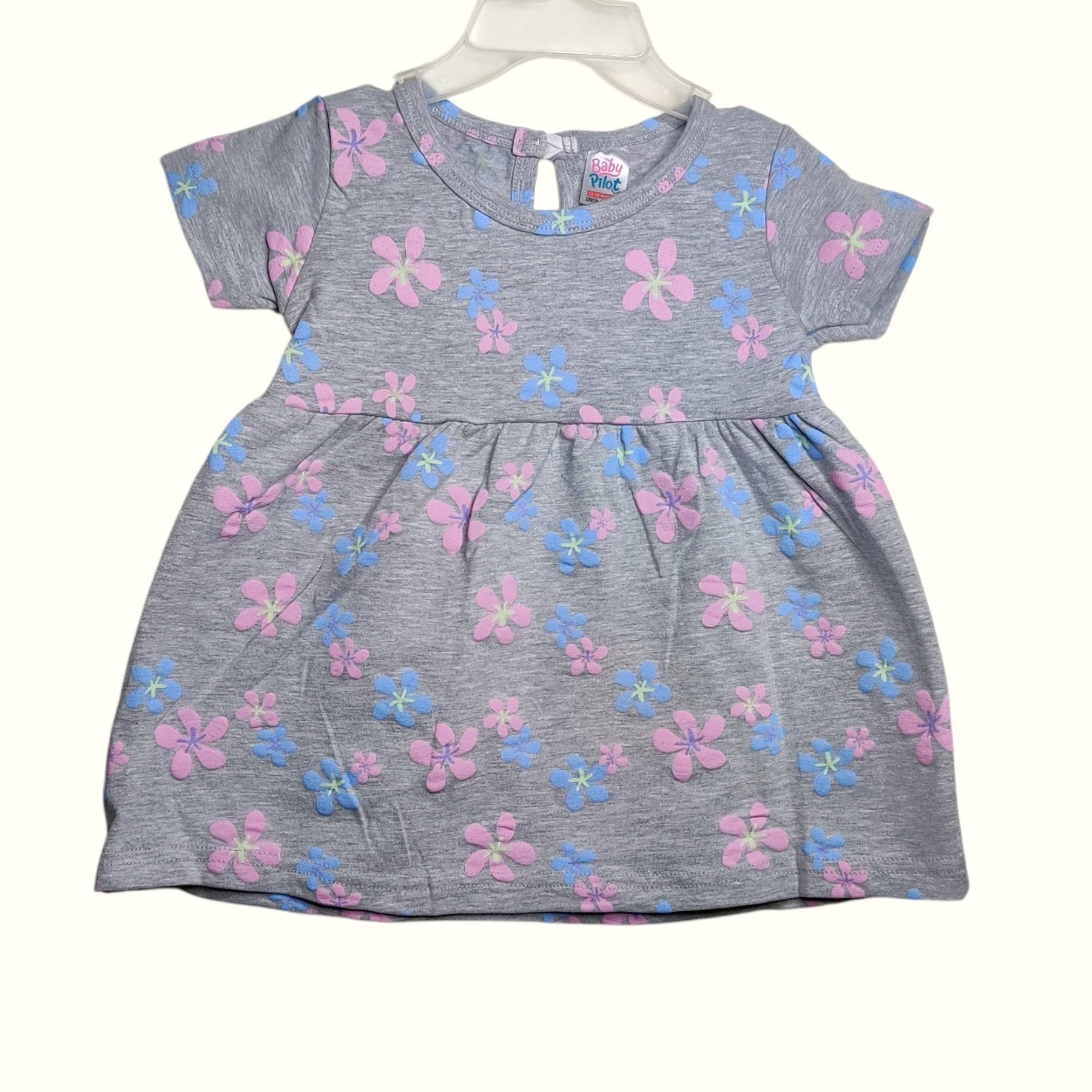 Charcoal grey floral printed baby frock front view