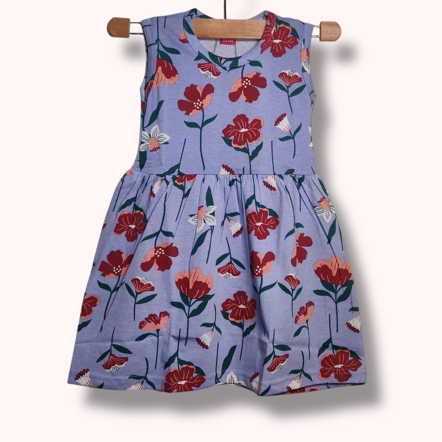 Lavender blue baby frock with floral printed design