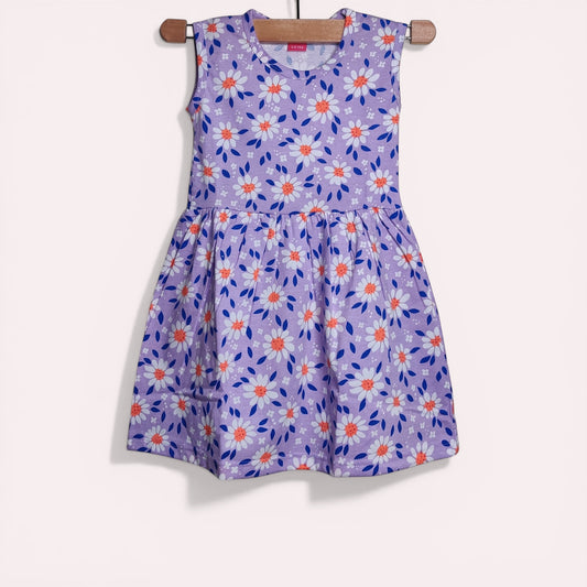 Lavender baby frock with printed floral design
