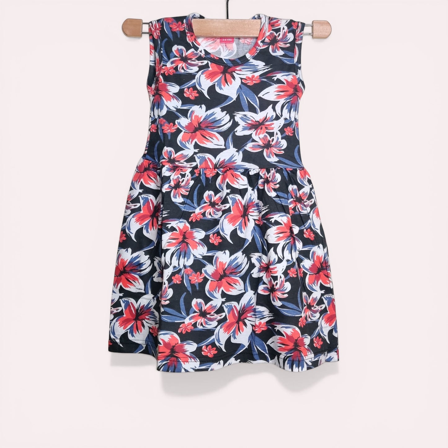 Midnight bloom baby frock with printed floral design