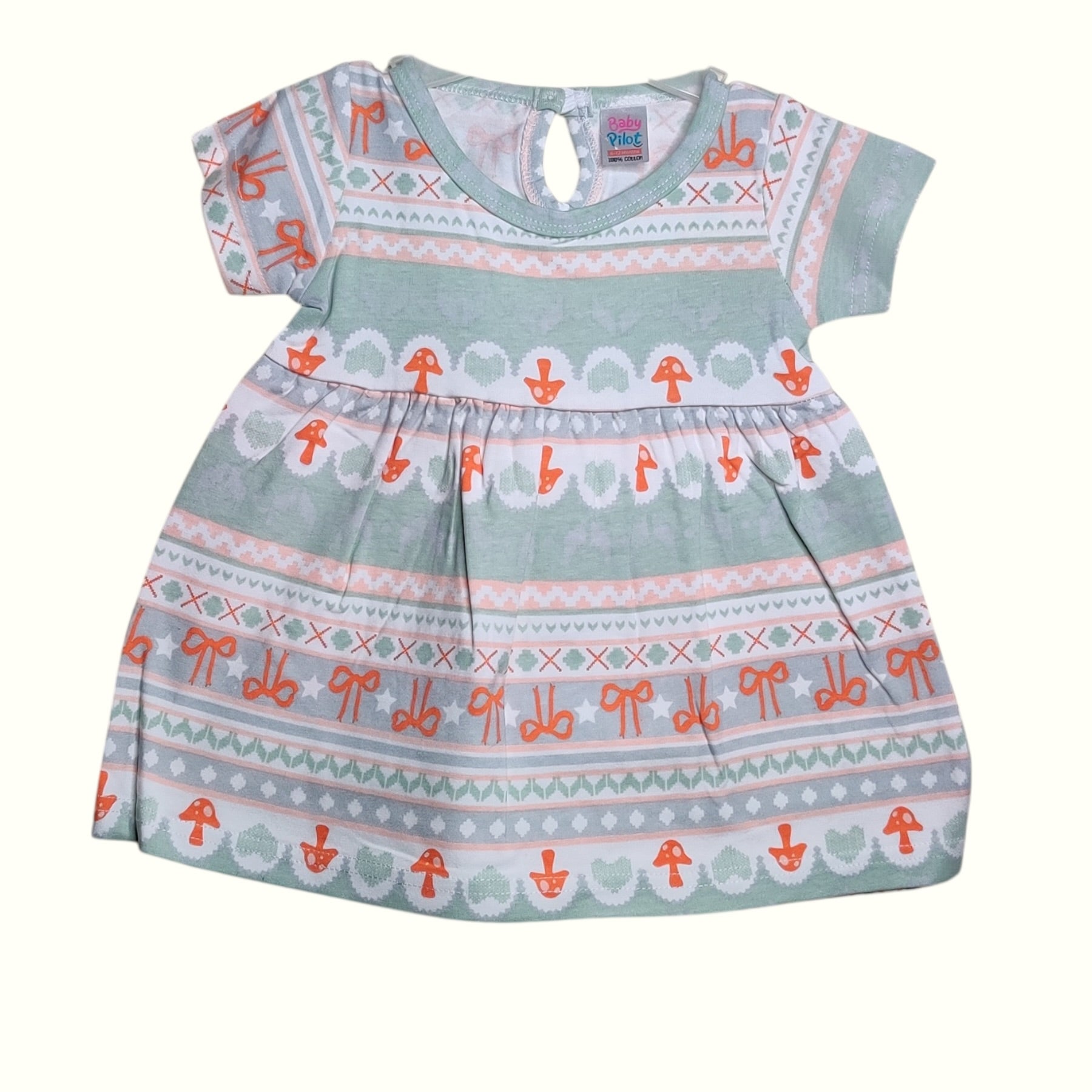 Mint sage baby frock with printed design