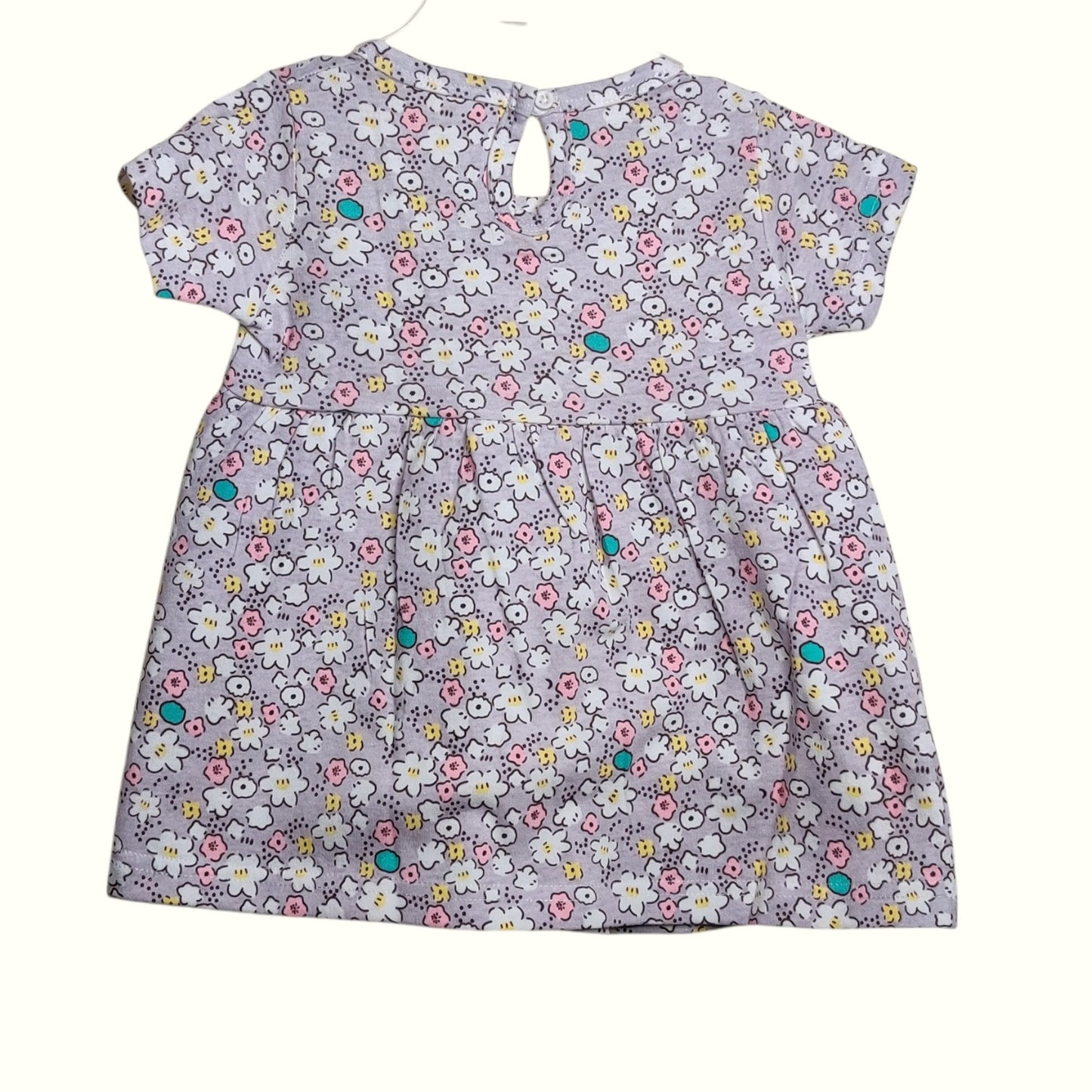 Misty grey baby frock back view with button closure
