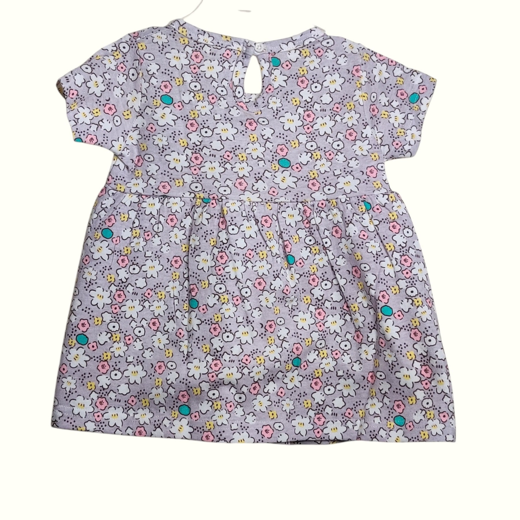 Misty grey baby frock back view with button closure