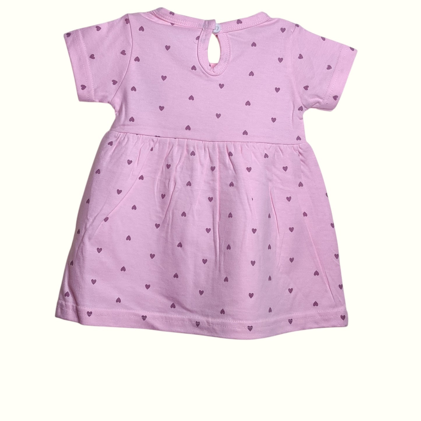 Petal pink baby frock back view with button closure