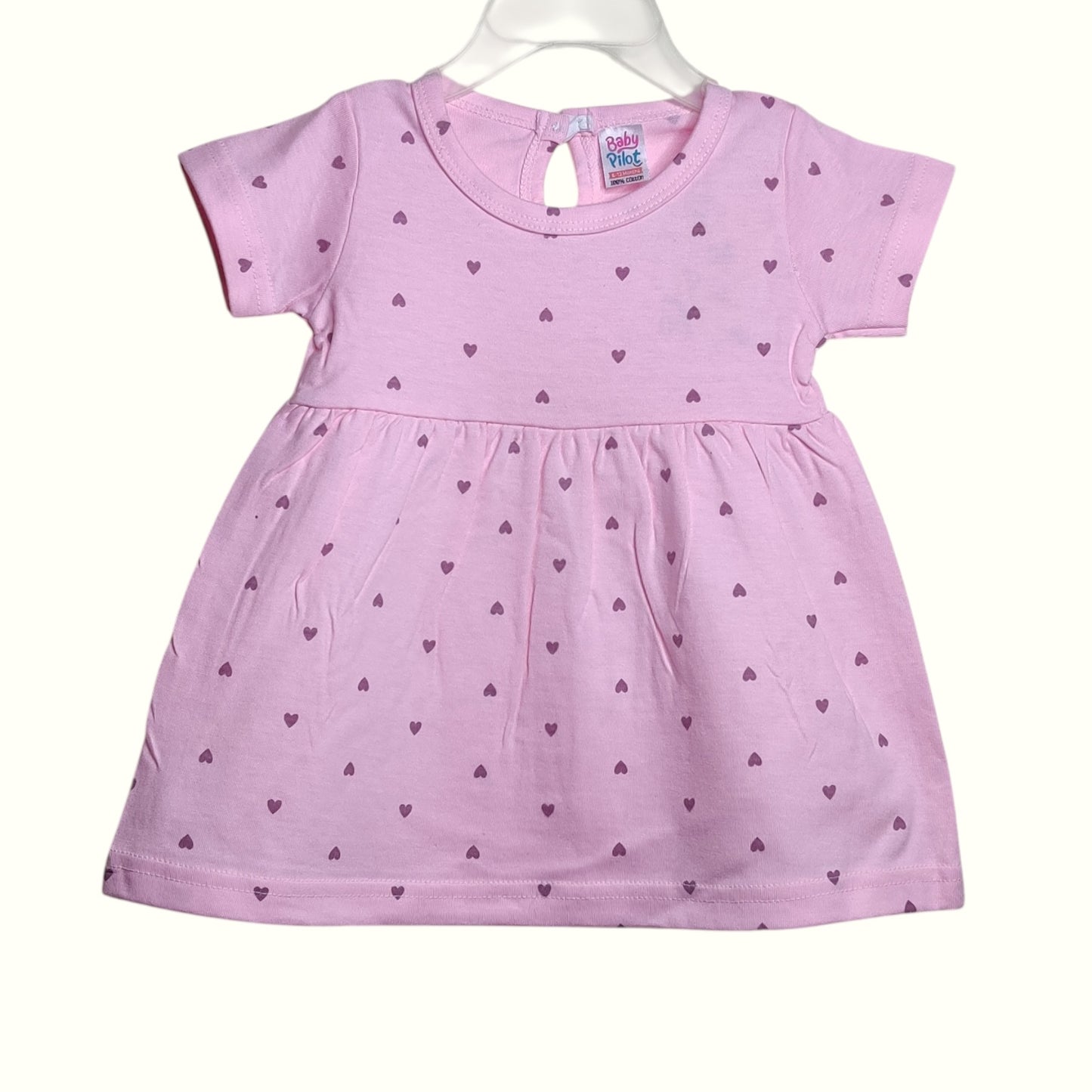 Petal pink baby frock with heart printed design