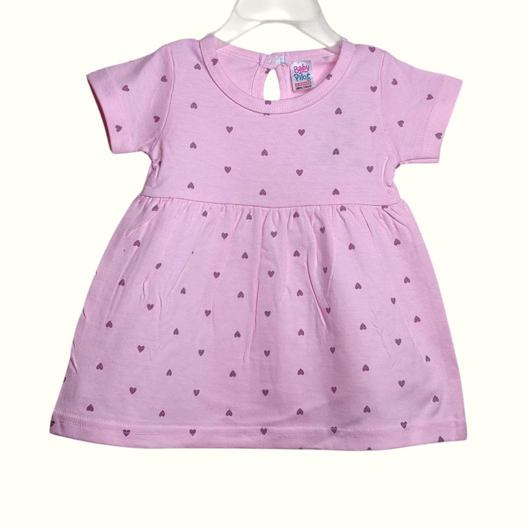 Petal pink baby frock with heart printed design