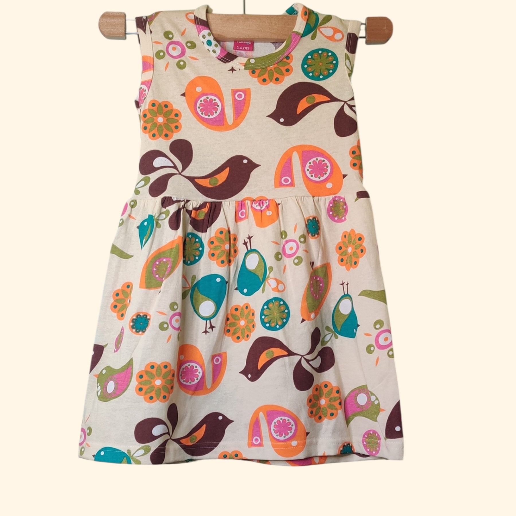 Sandal baby frock with printed bird and floral design