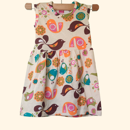 Sandal baby frock with printed bird and floral design