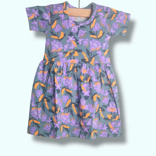 Smoky lilac baby frock with floral printed design