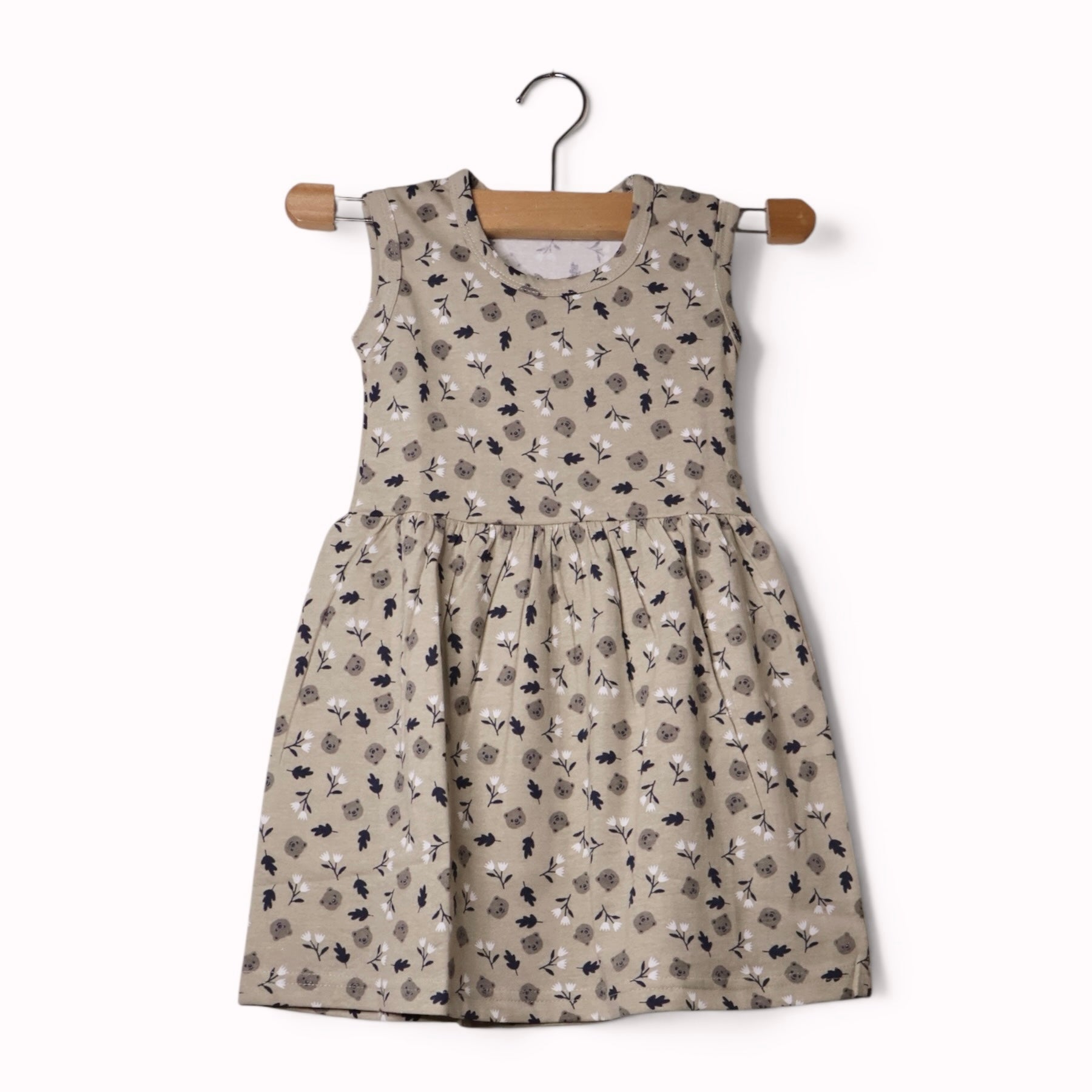 Soft Olive soft cotton baby frock with delicate floral print