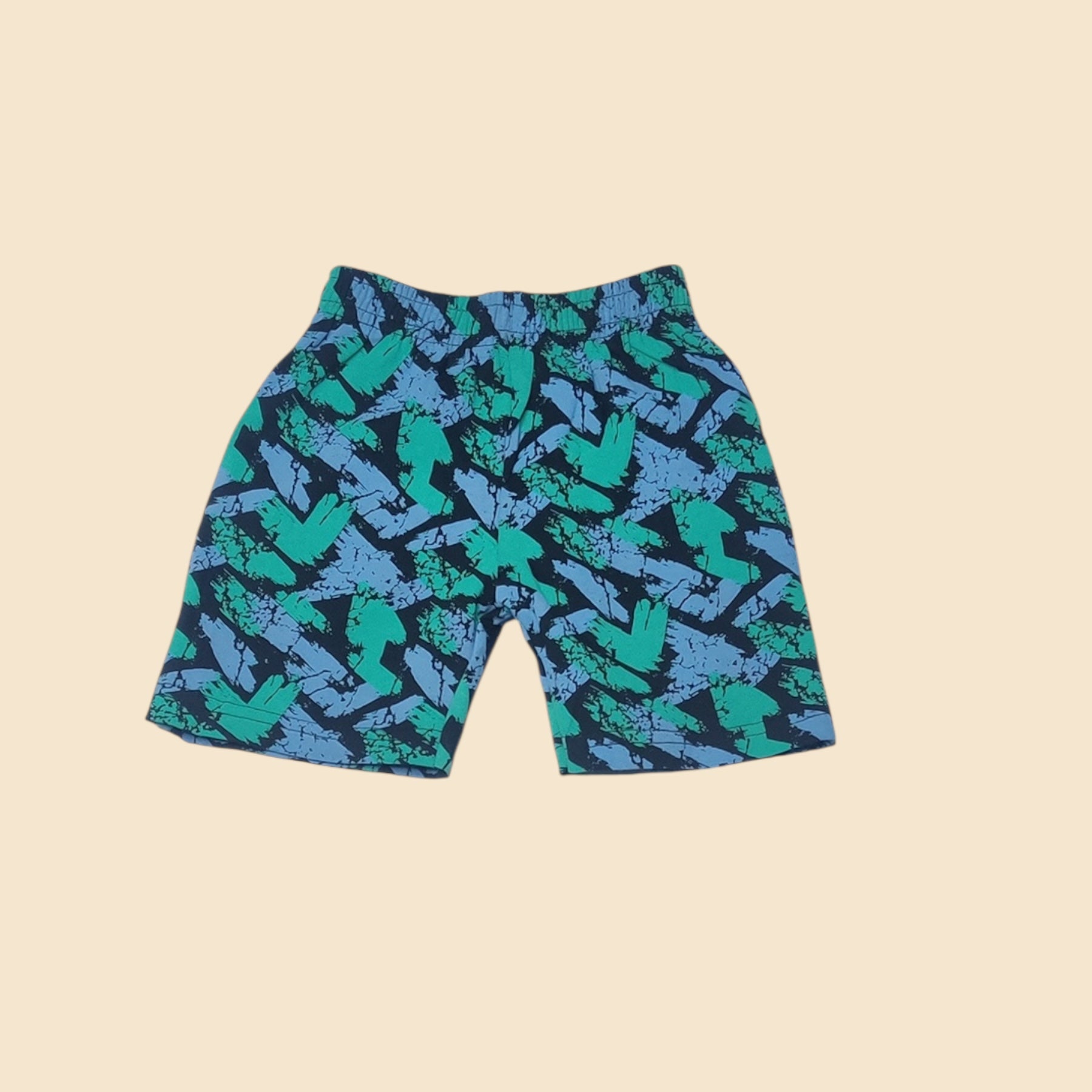 Baby girl cotton shorts featuring green and blue abstract print