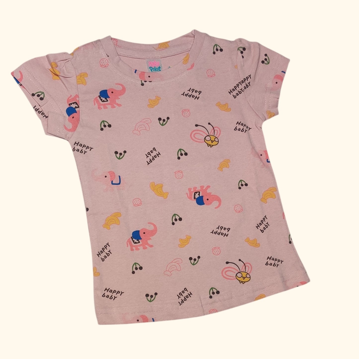 Baby girl light pink cotton t-shirt with abstract print