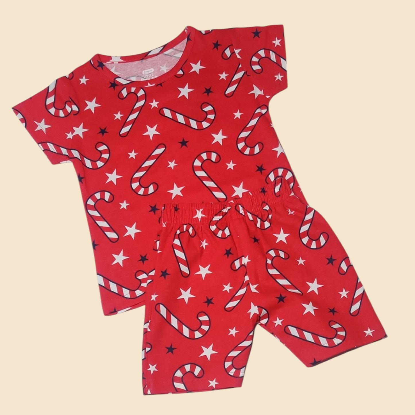 Baby girl red cotton set with candy cane print