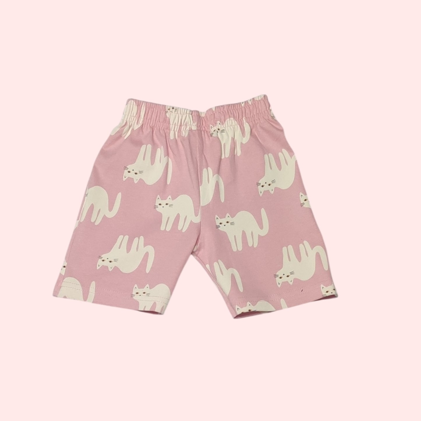 Baby girl pink cotton shorts with white cat print