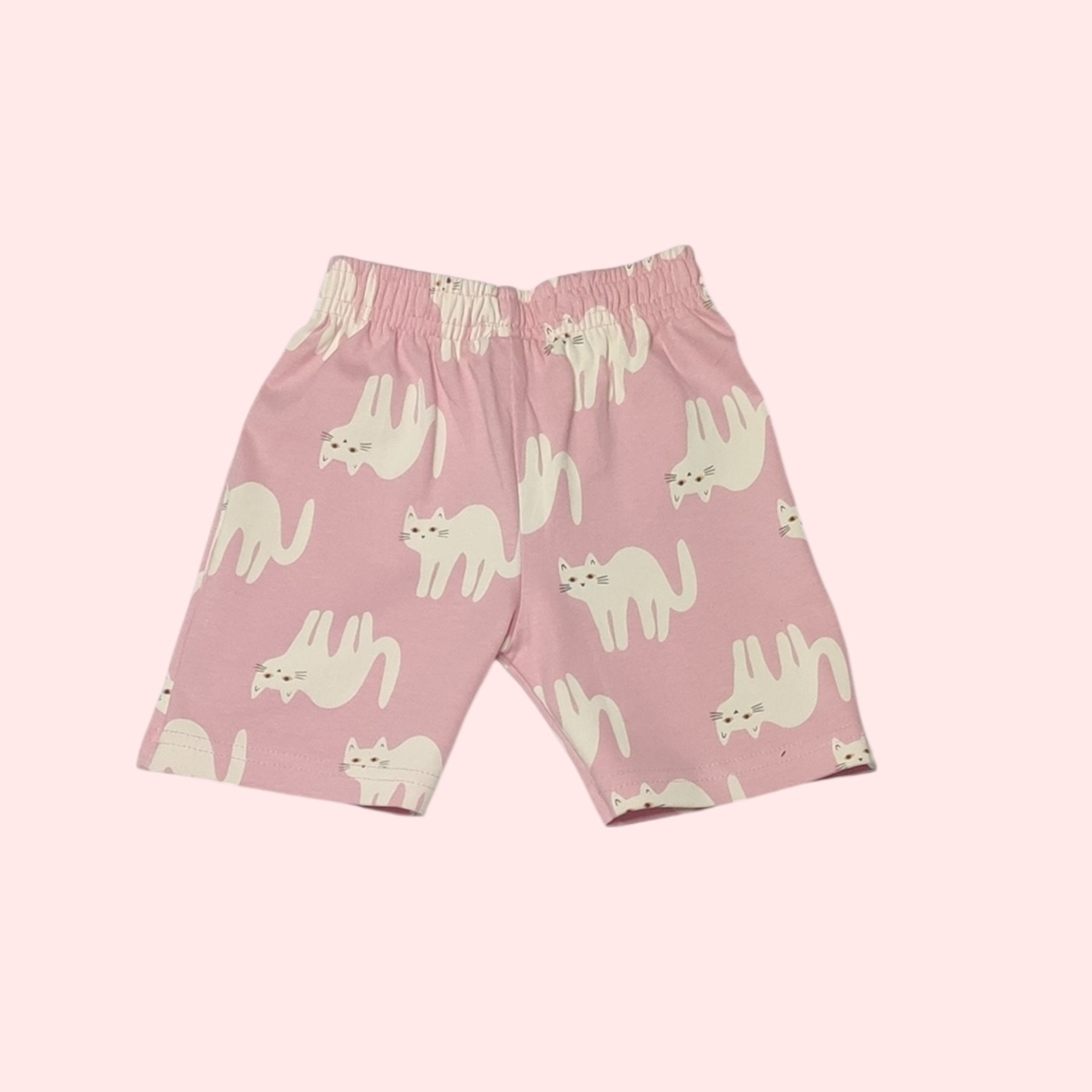 Baby girl pink cotton shorts with white cat print