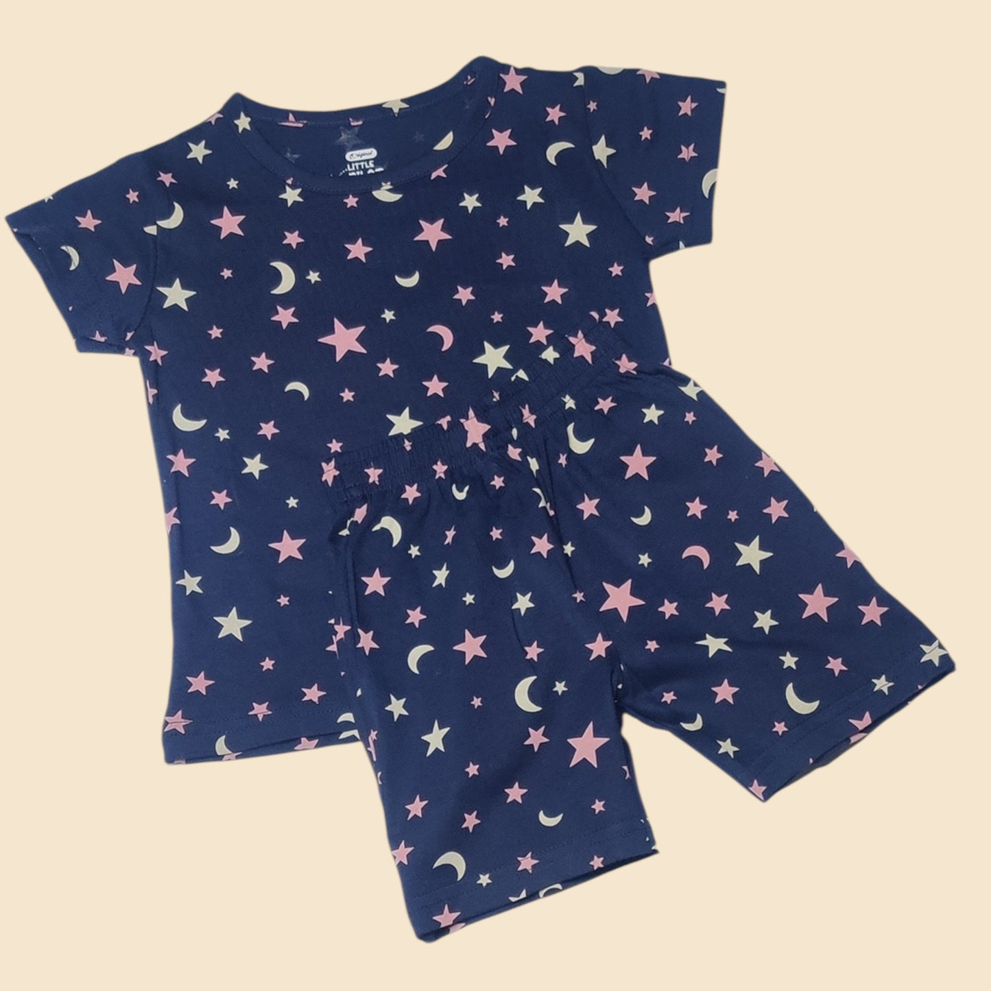 Baby girl cotton clothing set with star and moon print