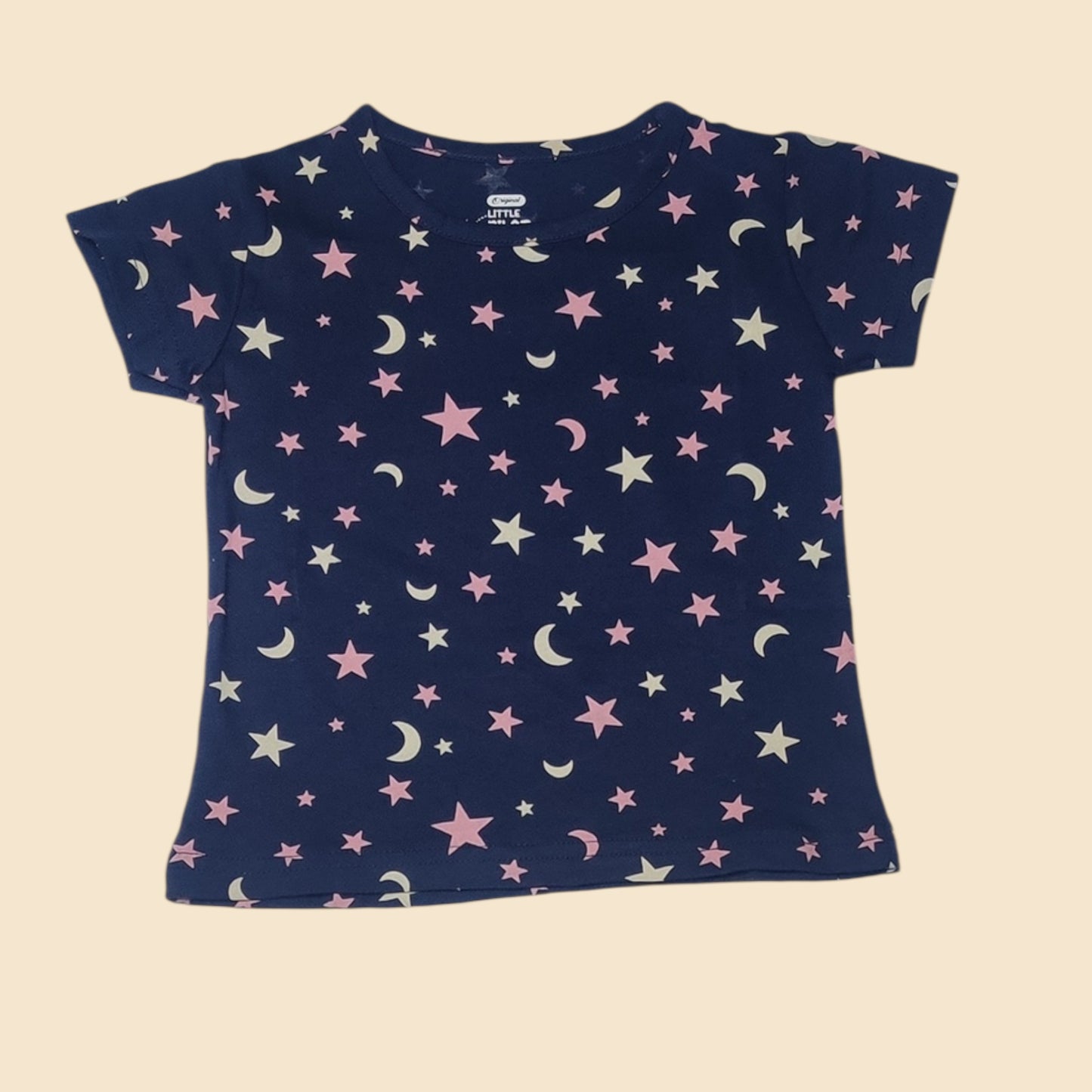 Baby girl navy blue cotton t-shirt with star and moon print