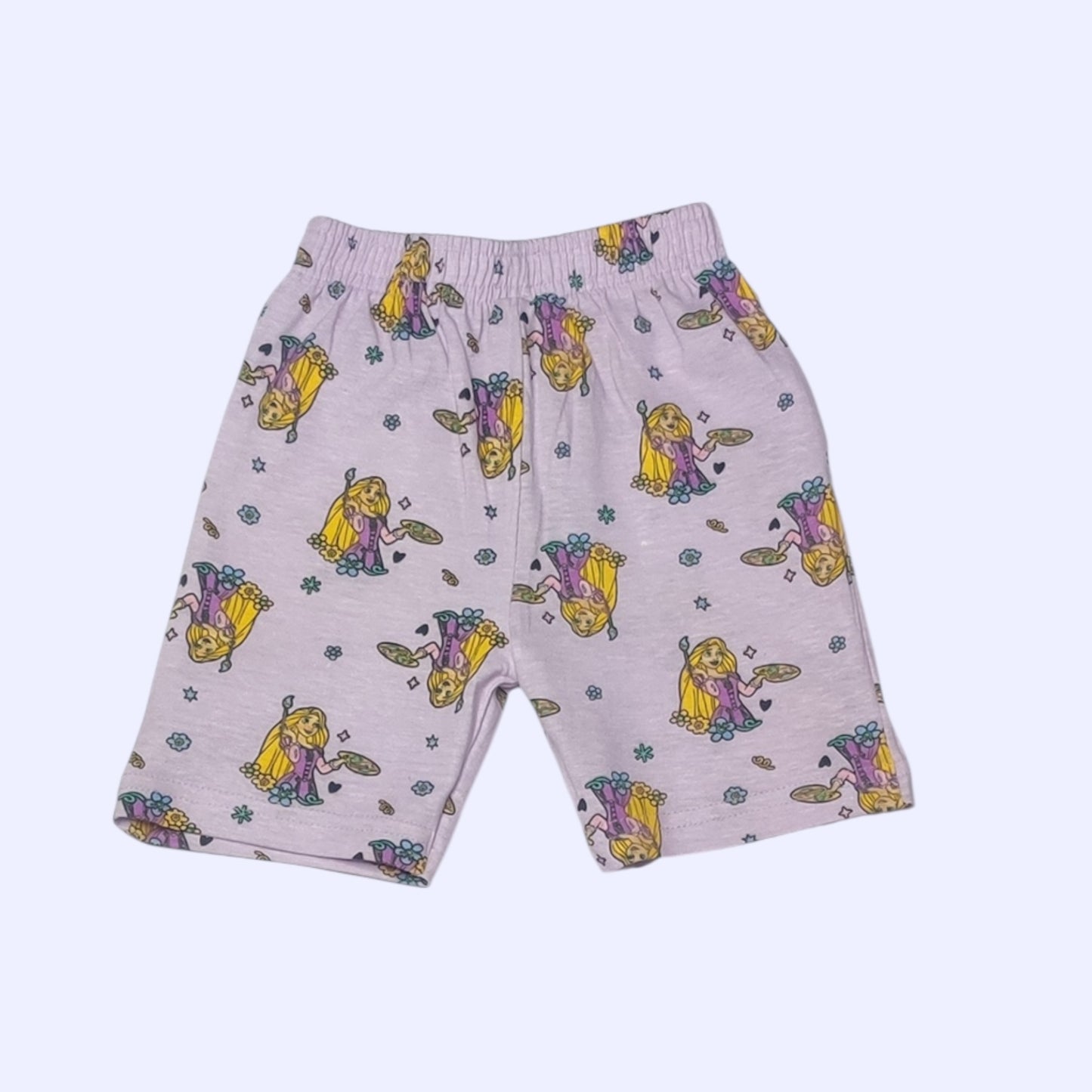 Lavender fairy print cotton shorts for baby girl