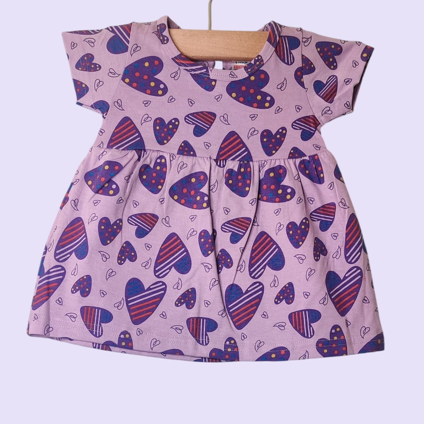 Baby girl soft cotton frock in lilac with heart print