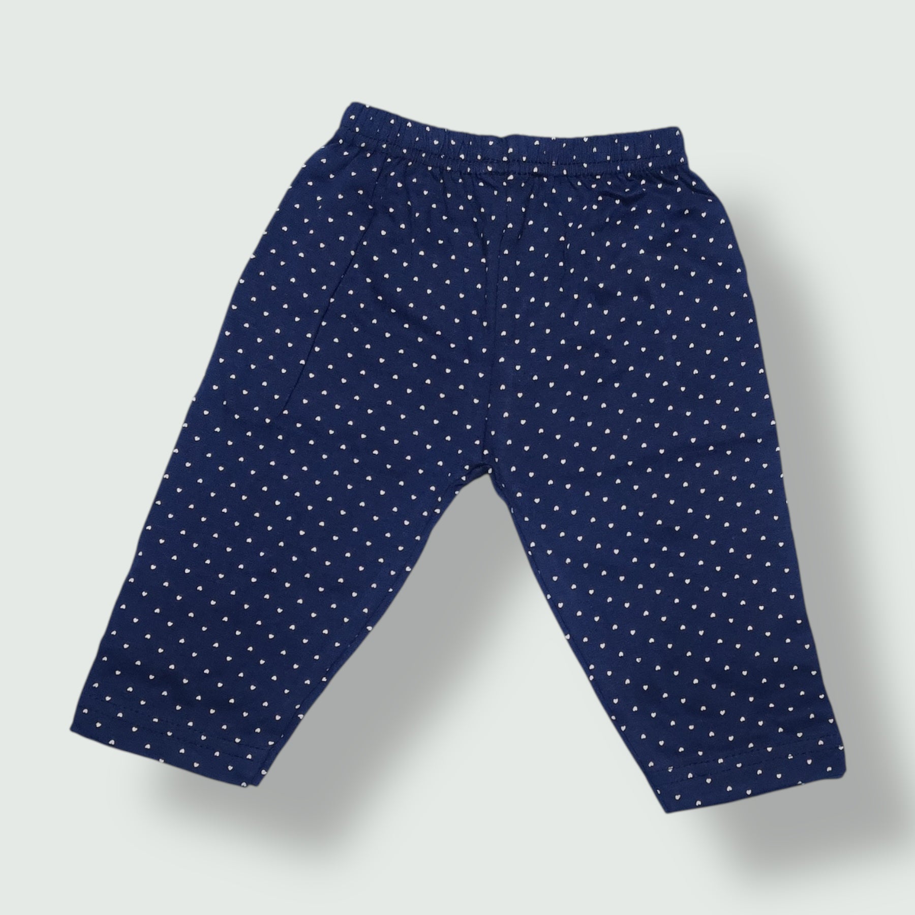 Midnight navy cotton baby pant with dot prints front view