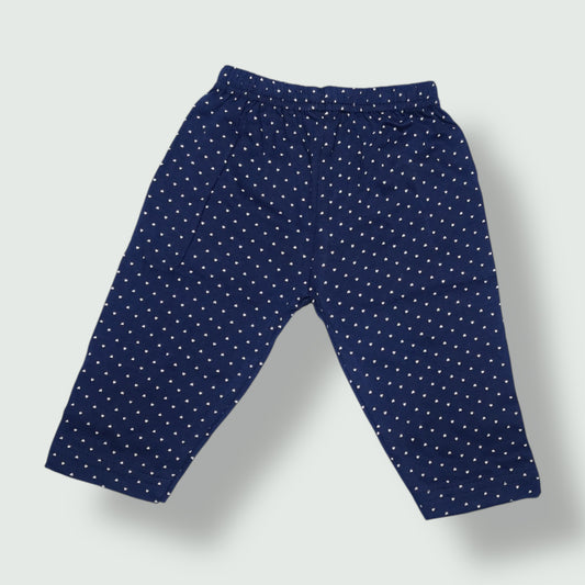 Midnight navy cotton baby pant with dot prints front view