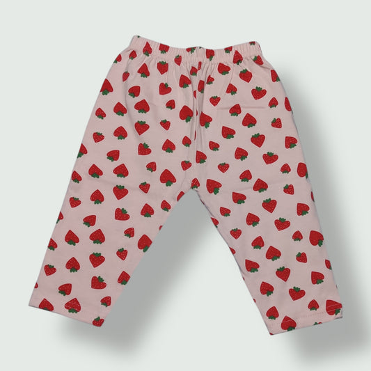 Petal rose cotton baby pant with strawberry print front view