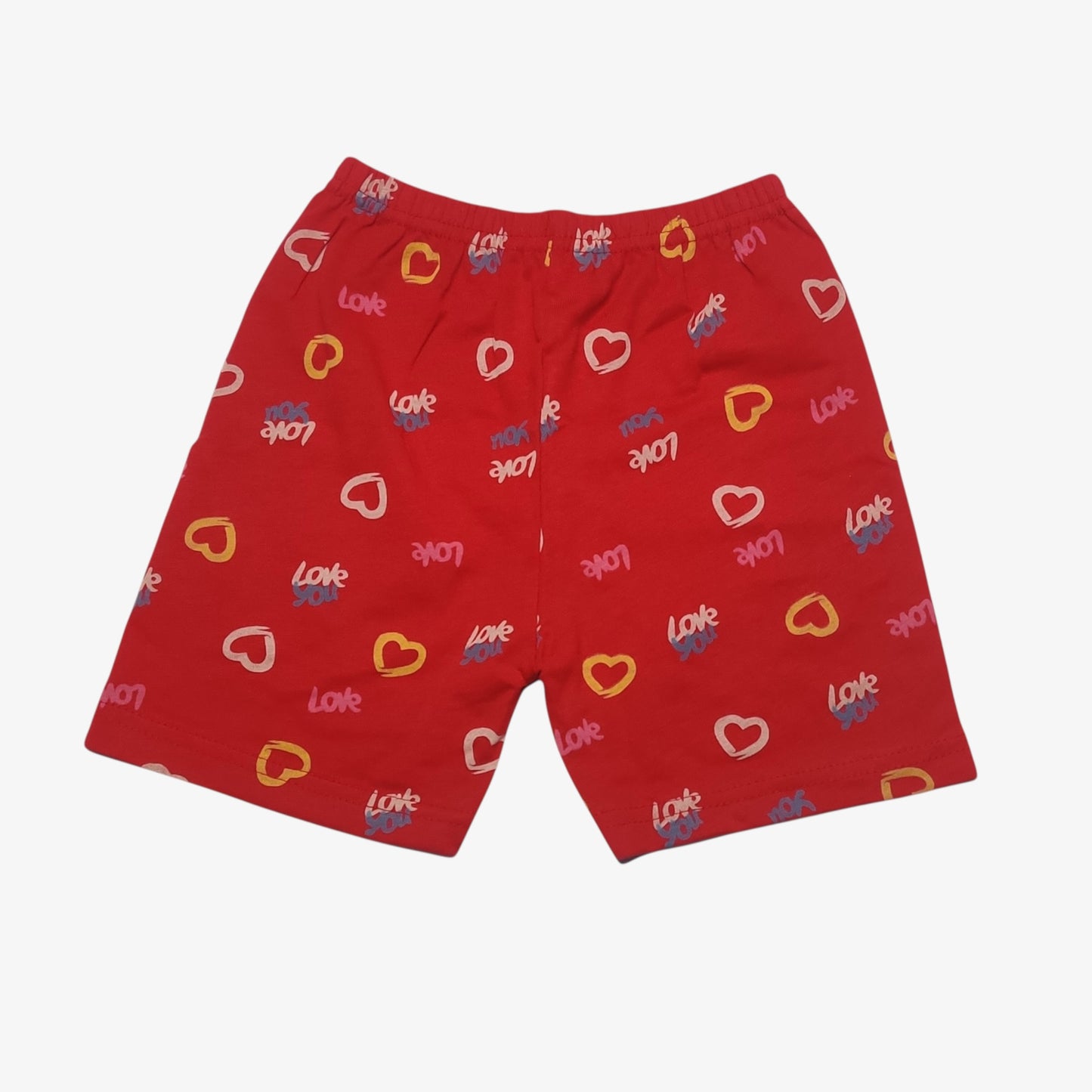 Cherry red baby shorts with printed heart and love design