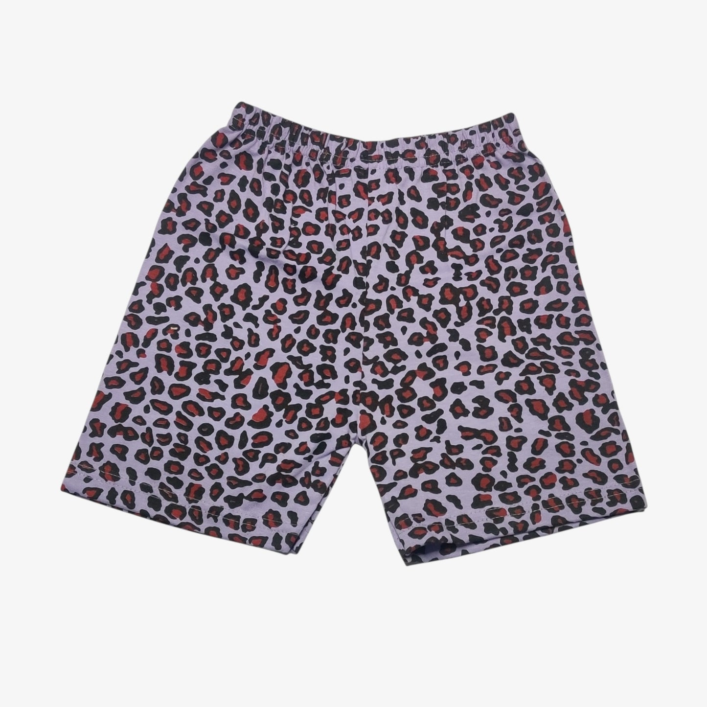 Dusty lilac baby shorts with all-over animal print