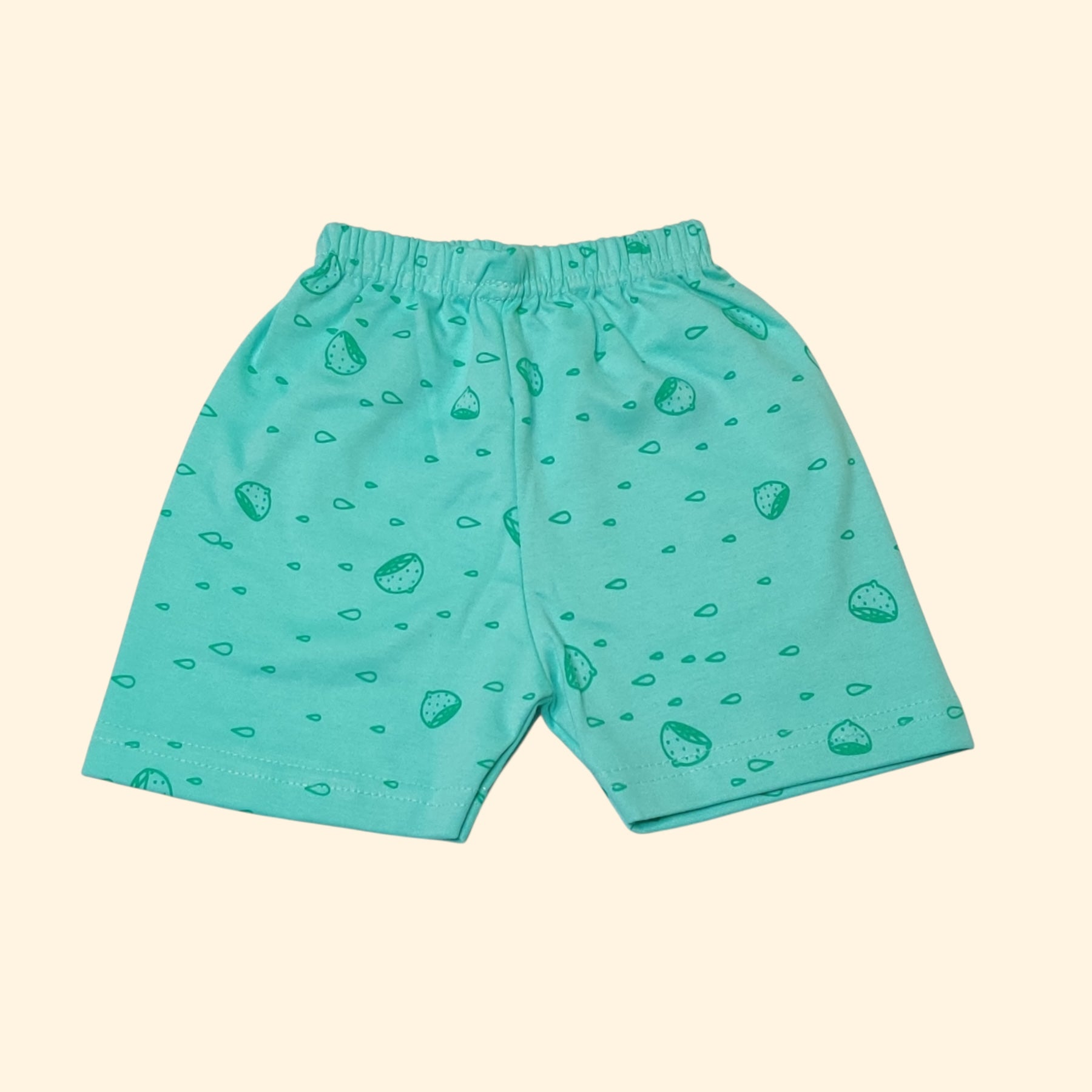 Mint teal baby shorts with printed pattern