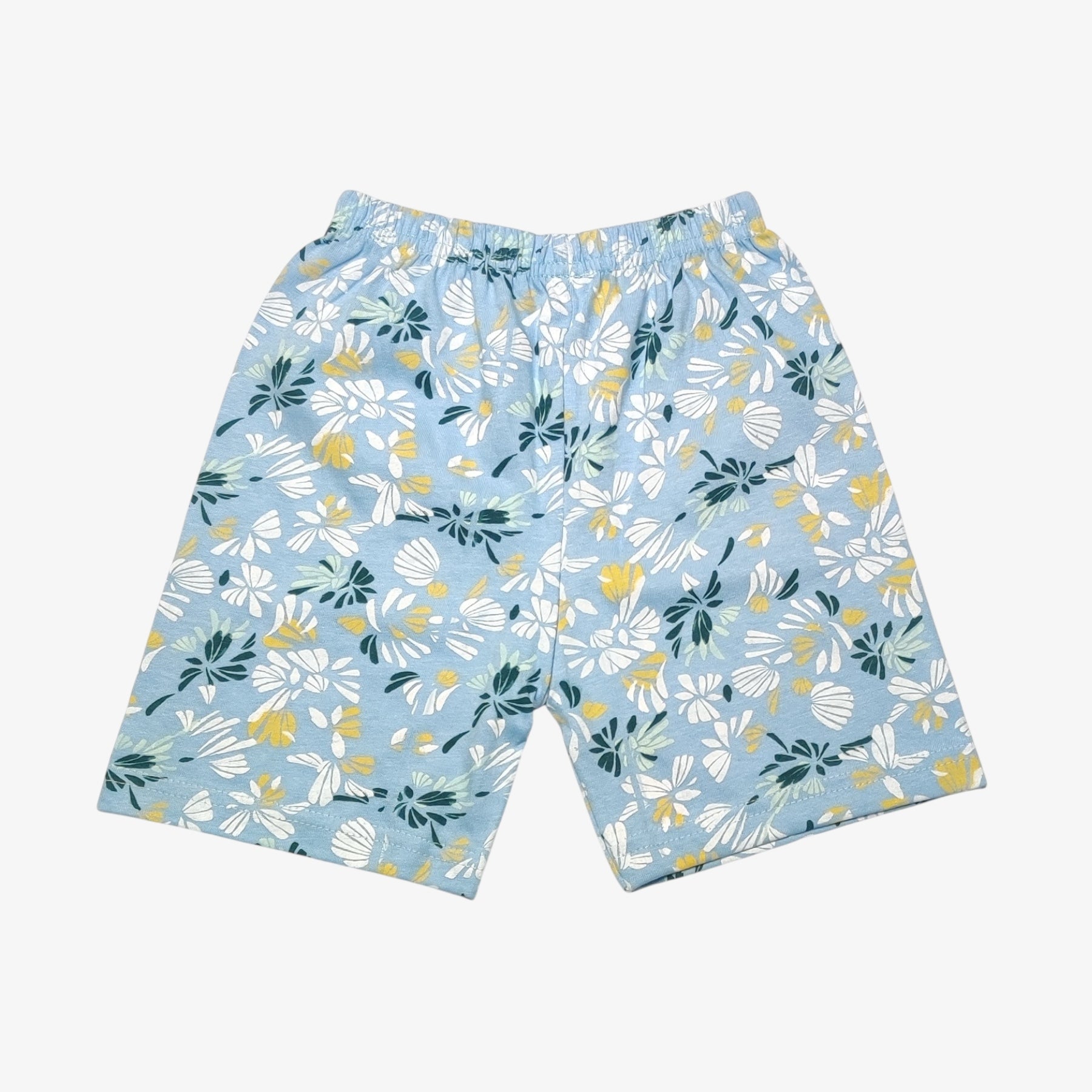 Mist blue baby shorts with all-over floral print